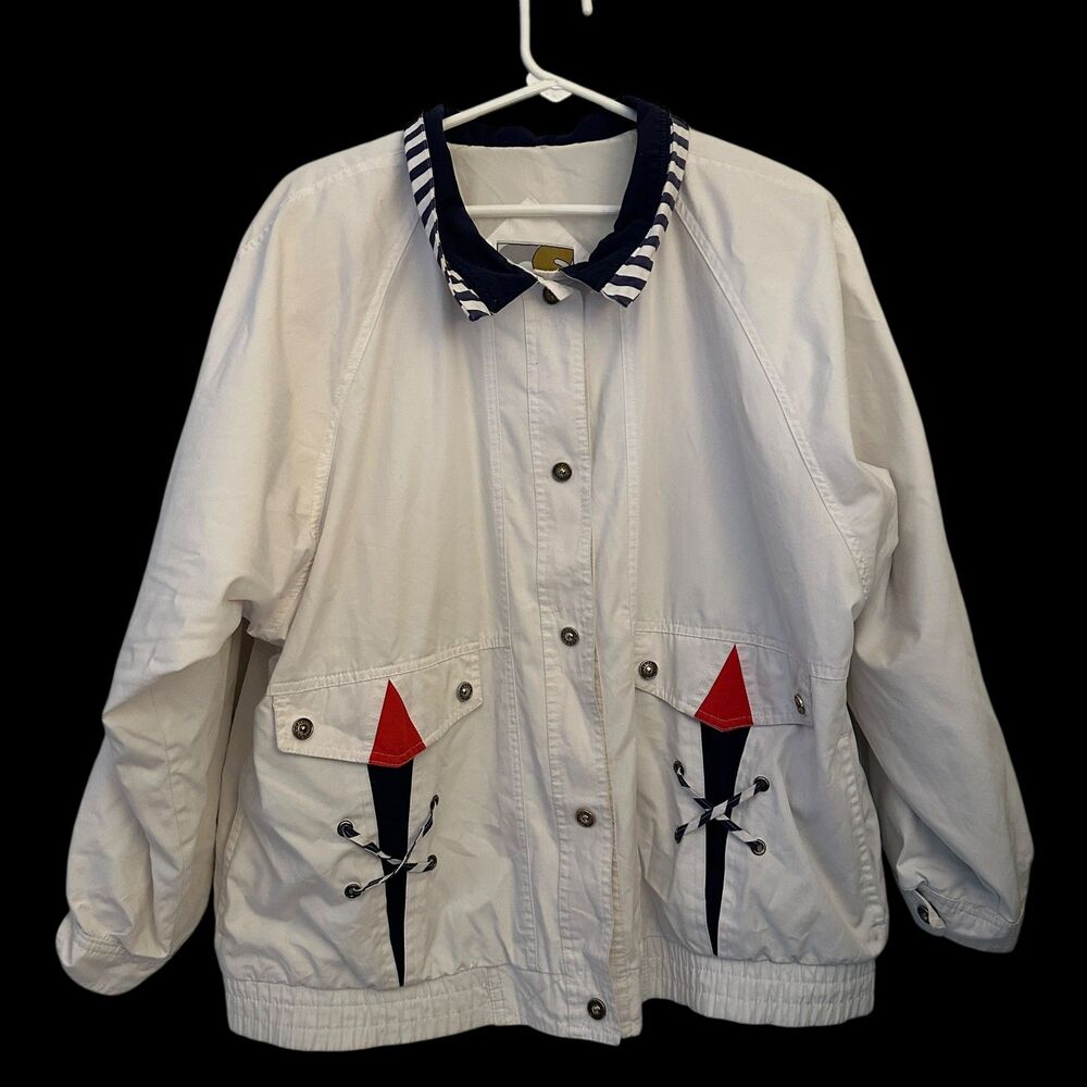 Current Seen Vintage 90's Red, White & Blue Button Up Preppy Nautical‎ Jacket L